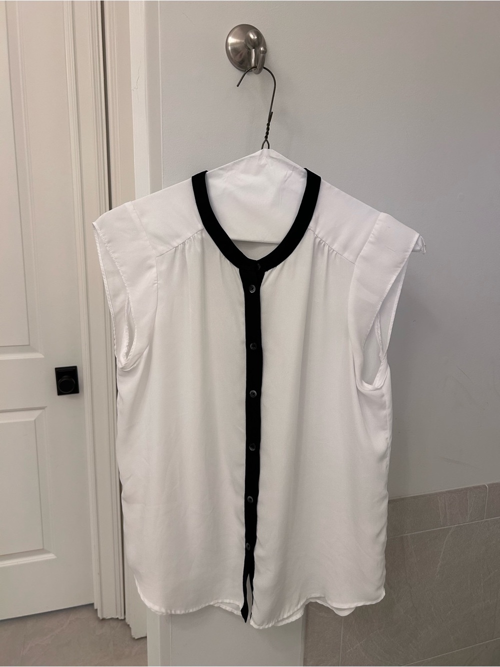 Joe Fresh White Sleeveless Button-Front Top with Black Trim